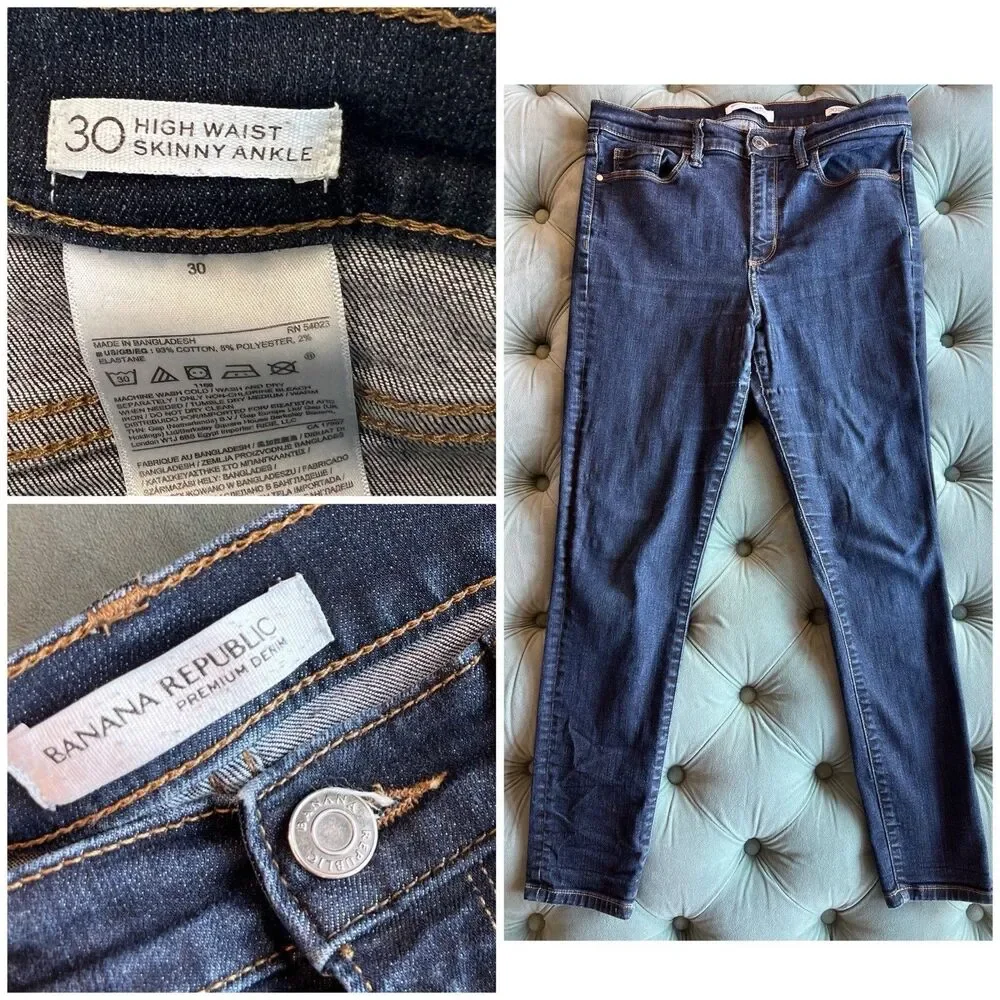 Banana Republic Sz 30 High Waist Skinny Ankle Jeans Women Blue Medium Wash